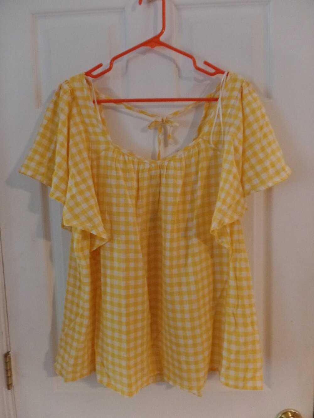 *NWT* Old Navy XL TALL Yellow White Gingham Popover Linen Rayon Blouse 18 16 20